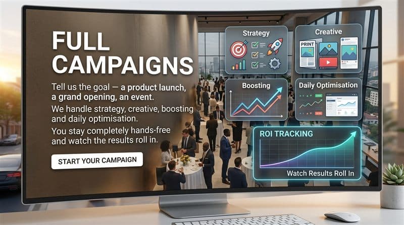 Full campaigns explainer covering strategy, creative, boosting and ROI tracking